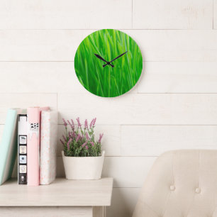 Vibrant Green Fresh Wheatgrass Large Clock