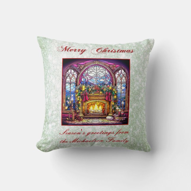 Vibrant Green Glitter Stained Glass Cosy Fireplace Cushion (Front)