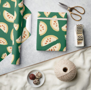 vibrant green guava fruit pattern wrapping paper
