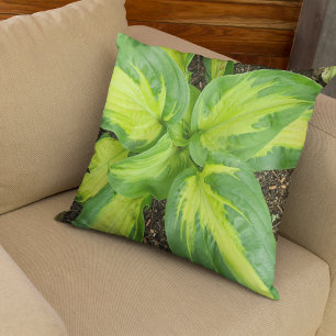 Vibrant Green Hosta Monogramed Throw Pillow