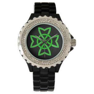 Vibrant Green Irish Knot Design on black Watch