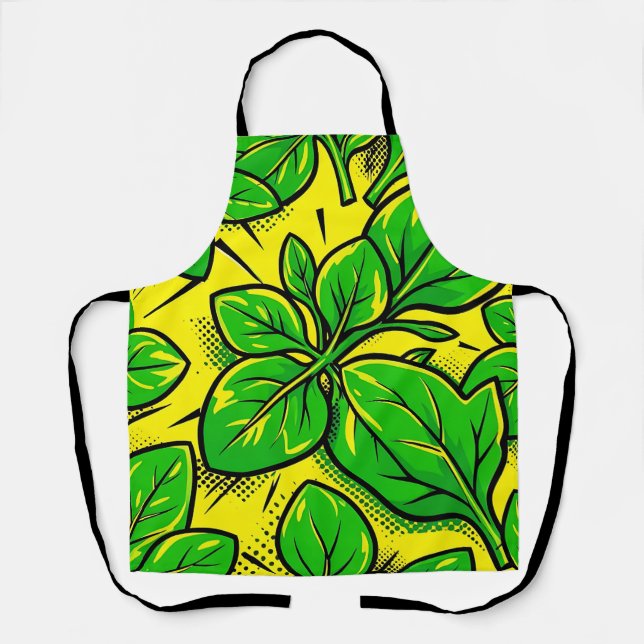 Vibrant Green Leaves Pop Art Pattern Apron (Front)