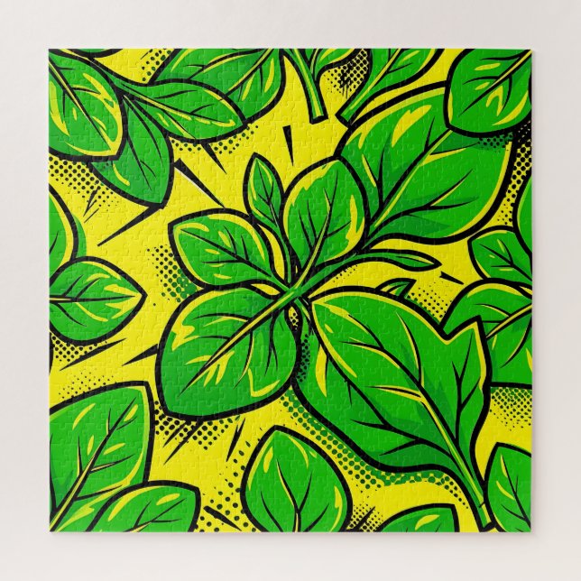 Vibrant Green Leaves Pop Art Pattern Jigsaw Puzzle (Vertical)