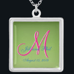 Vibrant Green Monogram Wedding Silver Plated Necklace<br><div class="desc">Light Green chic unique is fantastic,  fanciful,  capricious,  impulsive,  whimsical, quirky and a trifle idiosyncratic.  All images and artwork © Jesterful</div>