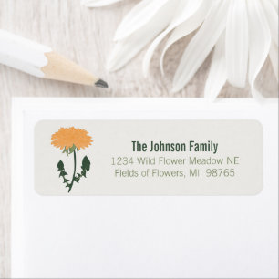 Vibrant Green Orange Dandelion Flower Motif Return Address Label