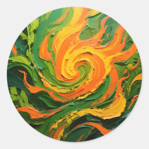 Vibrant Green Orange Swirl Classic Round Sticker
