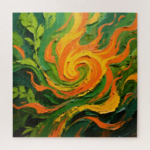 Vibrant Green Orange Swirl Jigsaw Puzzle
