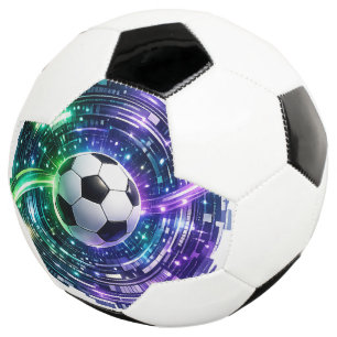 Vibrant Green Purple Futuristic Cyber Portal Soccer Ball