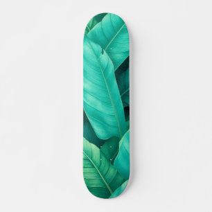 Vibrant Green Tropical Banana Leaves Pattern Skateboard