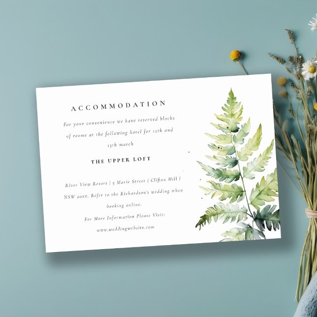 VIBRANT GREEN WATERCOLOUR FERN ACCOMMODATION INVITATION (Creator Uploaded)