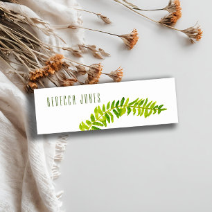 VIBRANT GREEN WATERCOLOUR FERN FOLIAGE ADDRESS MINI BUSINESS CARD