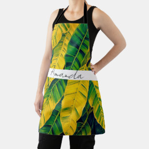 Vibrant Green & Yellow Banana Leaf Pattern Apron