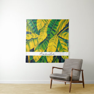 Vibrant Green & Yellow Banana Leaf Pattern Tapestry
