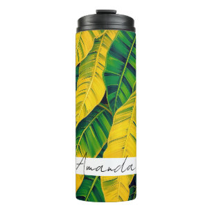 Vibrant Green & Yellow Banana Leaf Pattern Thermal Tumbler