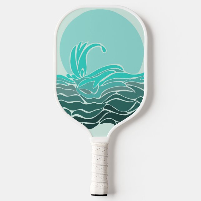 Vibrant greens of ocean waves & sunset  pickleball paddle (Back)