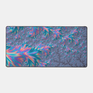 Vibrant Groovy Trippy Bohemian Teal Coral Fractal Desk Mat