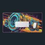 Vibrant Grunge Cyberpunk Mechanical Engine Gear Desk Mat<br><div class="desc">Supercharge your gaming setup or creative workstation with a desk mat that radiates pure adrenaline. This massive mousepad showcases a phenomenal, high-octane illustration of an abstract mechanical engine part. Rendered in a gritty, industrial pop-art style, the design explodes with vibrant cyan and orange hues against a deep black background. The...</div>