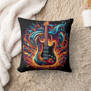 Vibrant guitar swirling with colourful melodies cushion
