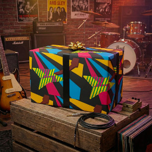 Vibrant Guitar with Geometric Stripes Wrapping Paper