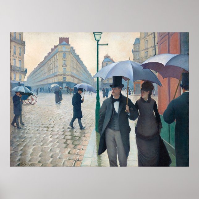 Vibrant Gustave Caillebotte Paris Street Rainy Day Poster (Front)