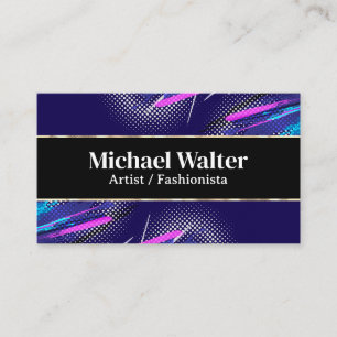 Vibrant Halftone Stylish Gold Trim Business Card