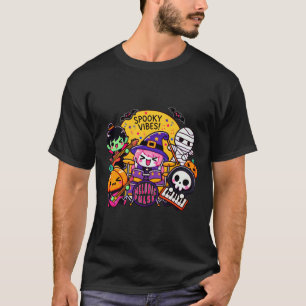 Vibrant Halloween Band: Spooky Vibes Artwork T-Shirt