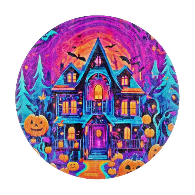 Vibrant Halloween House Art Cutting Board (Front)