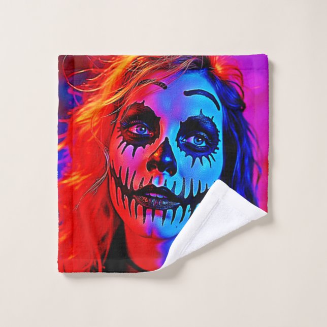 Vibrant Halloween Makeup Art Bath Towel Set (Wash Cloth)