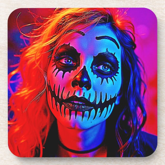 Vibrant Halloween Makeup Art Coaster (Front)