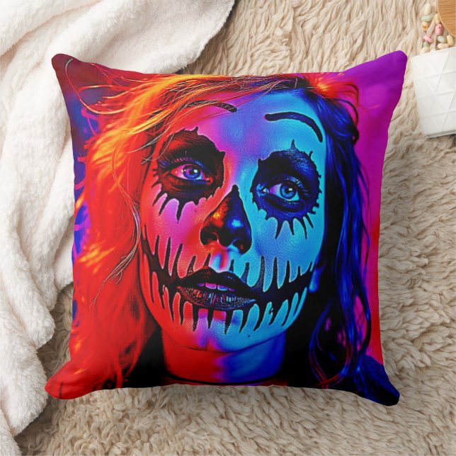 Vibrant Halloween Makeup Art Cushion (Blanket)