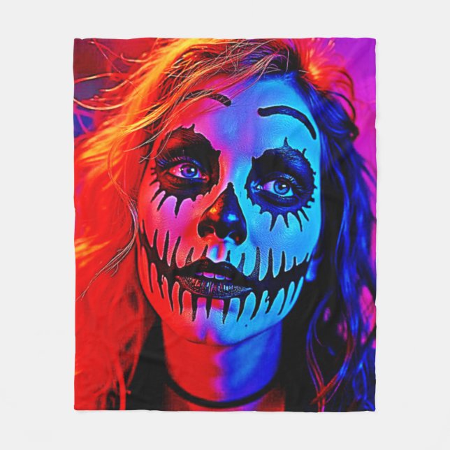 Vibrant Halloween Makeup Art Fleece Blanket (Front)