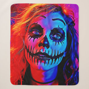 Vibrant Halloween Makeup Art Sherpa Blanket