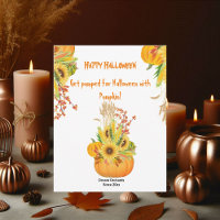 Vibrant Halloween Pumpkin Watercolor Sunflowers