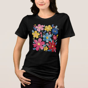 Vibrant Hand-Painted Watercolor Floral Pattern Tri-Blend Shirt