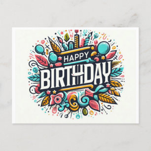 Vibrant Happy Birthday Art - Whimsical Celebration Postcard
