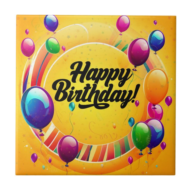 Vibrant Happy Birthday Ceramic Tile (Front)