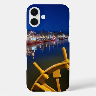 Vibrant Harbor Night Boat Scene iPhone Case