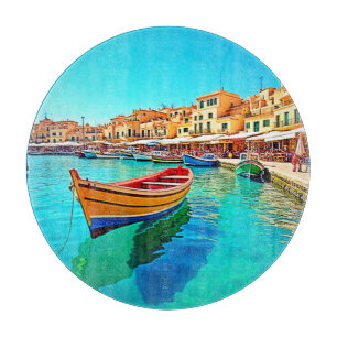 Vibrant Harbour: Mediterranean Bliss Cutting Board