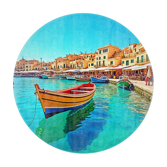 Vibrant Harbour: Mediterranean Bliss Cutting Board (Front)