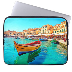 Vibrant Harbour: Mediterranean Bliss Laptop Sleeve