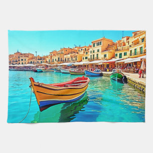 Vibrant Harbour: Mediterranean Bliss Tea Towel