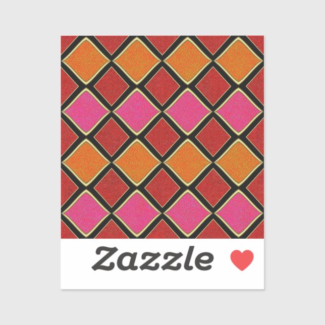 Vibrant Harlequin Diamond Pattern in Red, Orange,  (Sheet)