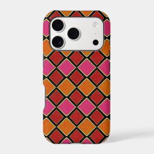 Vibrant Harlequin Diamond Pattern in Red, Orange, 
