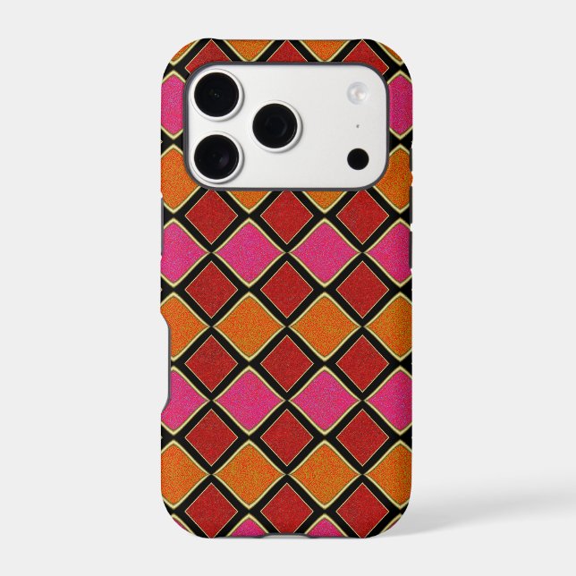 Vibrant Harlequin Diamond Pattern in Red, Orange,  (Back)