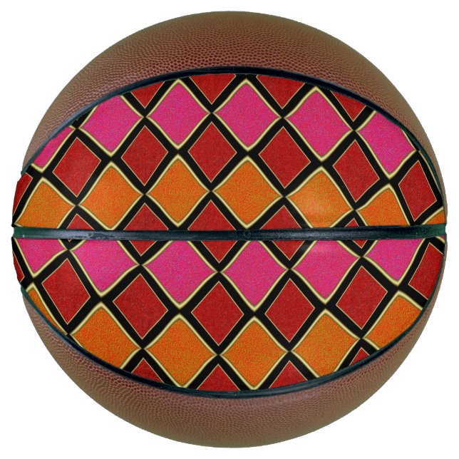 Vibrant Harlequin Diamond Pattern in Red, Orange,  Basketball (Front)