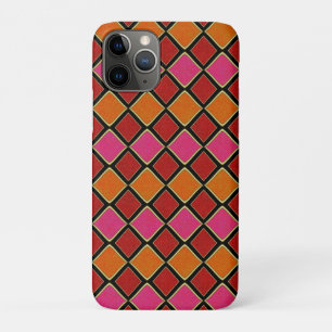 Vibrant Harlequin Diamond Pattern in Red, Orange, iPhone 11 Pro Case