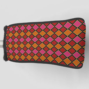 Vibrant Harlequin Diamond Pattern in Red, Orange,  Golf Head Cover