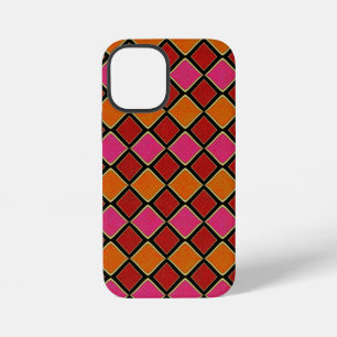 Vibrant Harlequin Diamond Pattern in Red, Orange,  iPhone 12 Mini Case