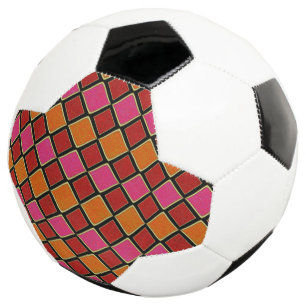 Vibrant Harlequin Diamond Pattern in Red, Orange, Soccer Ball