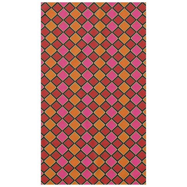 Vibrant Harlequin Diamond Pattern in Red, Orange,  Tablecloth (Front)